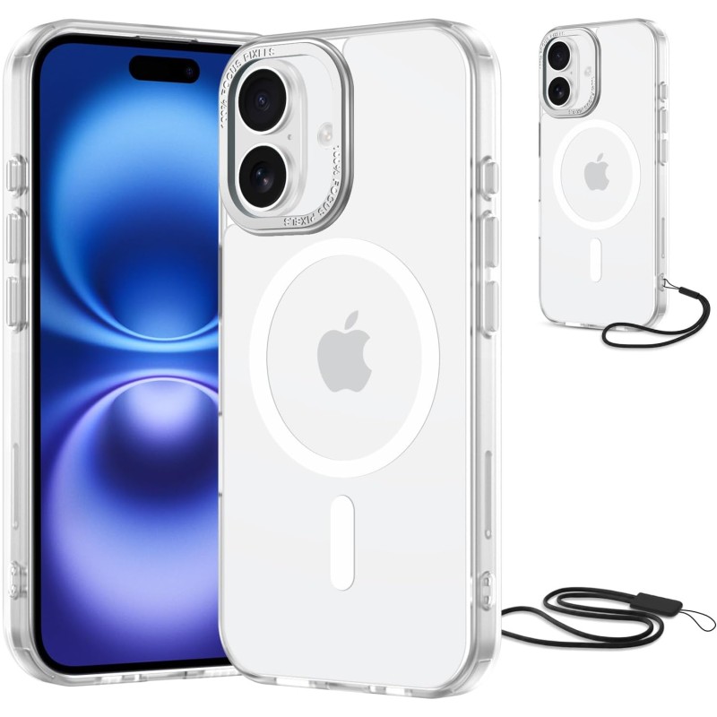 NEW'C Magnétique Coque pour iPhone 16 Plus (6,7 Pouces), Compatible avec MagSafe Antichoc Ultime avec Cordon – Magnétisme Puissa