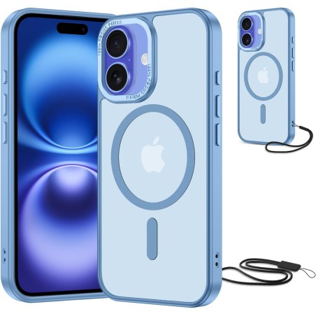 NEW'C Magnétique Coque pour iPhone 16 (6,1 Pouces), Compatible avec MagSafe Antichoc Ultime avec Cordon – Magnétisme Puissant et
