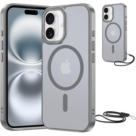 NEW'C Magnétique Coque pour iPhone 16 (6,1 Pouces), Compatible avec MagSafe Antichoc Ultime avec Cordon – Magnétisme Puissant et