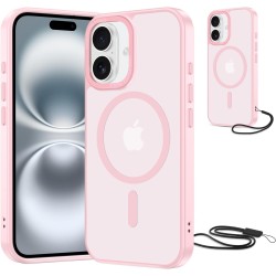 NEW'C Magnétique Coque pour iPhone 16 (6,1 Pouces), Compatible avec MagSafe Antichoc Ultime avec Cordon – Magnétisme Puissant et