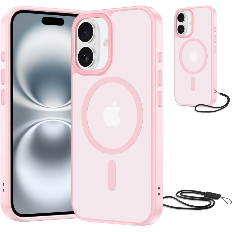 NEW'C Magnétique Coque pour iPhone 16 (6,1 Pouces), Compatible avec MagSafe Antichoc Ultime avec Cordon – Magnétisme Puissant et