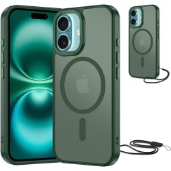 NEW'C Magnétique Coque pour iPhone 16 (6,1 Pouces), Compatible avec MagSafe Antichoc Ultime avec Cordon – Magnétisme Puissant et