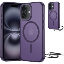 NEW'C Magnétique Coque pour iPhone 16 (6,1 Pouces), Compatible avec MagSafe Antichoc Ultime avec Cordon – Magnétisme Puissant et