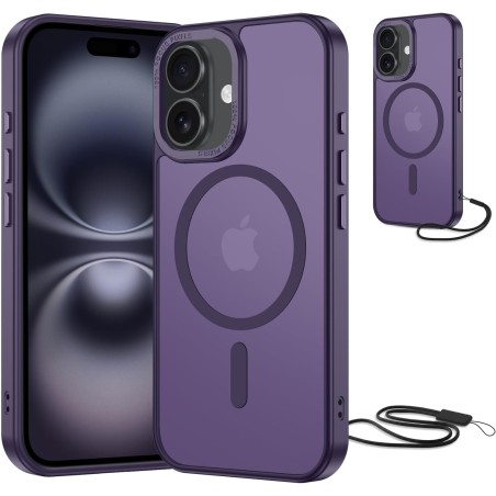 NEW'C Magnétique Coque pour iPhone 16 (6,1 Pouces), Compatible avec MagSafe Antichoc Ultime avec Cordon – Magnétisme Puissant et