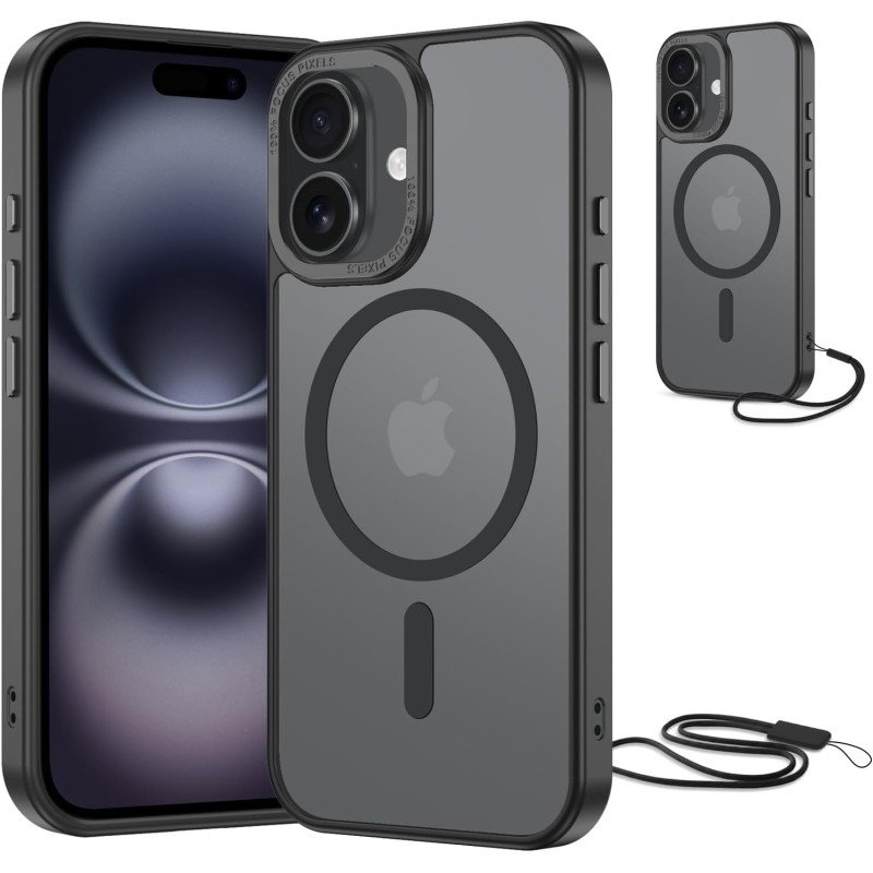 NEW'C Magnétique Coque pour iPhone 16 Plus (6,7 Pouces), Compatible avec MagSafe Antichoc Ultime avec Cordon – Magnétisme Puissa