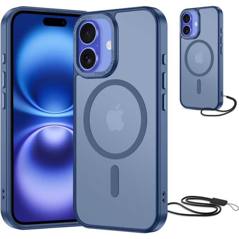 NEW'C Magnétique Coque pour iPhone 16 Plus (6,7 Pouces), Compatible avec MagSafe Antichoc Ultime avec Cordon – Magnétisme Puissa