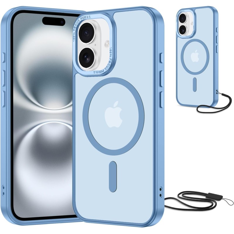 NEW'C Magnétique Coque pour iPhone 16 Plus (6,7 Pouces), Compatible avec MagSafe Antichoc Ultime avec Cordon – Magnétisme Puissa
