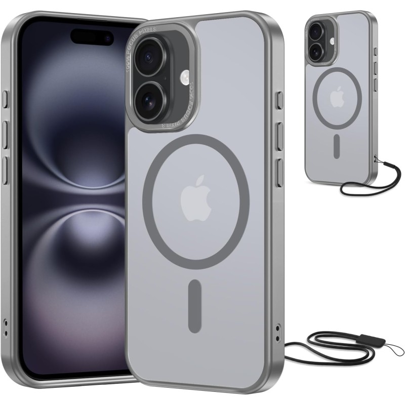 NEW'C Magnétique Coque pour iPhone 16 Plus (6,7 Pouces), Compatible avec MagSafe Antichoc Ultime avec Cordon – Magnétisme Puissa