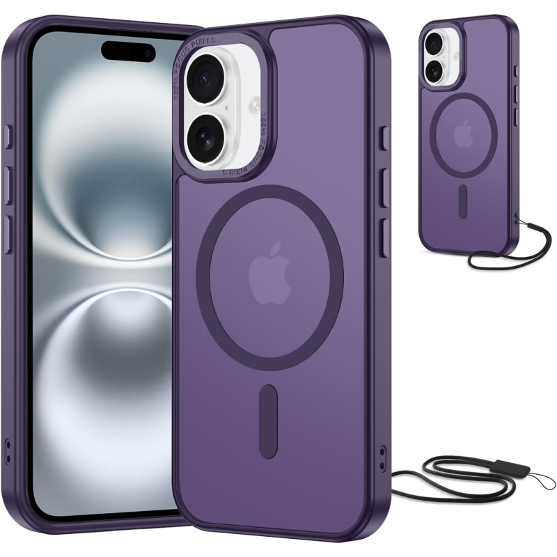 NEW'C Magnétique Coque pour iPhone 16 Plus (6,7 Pouces), Compatible avec MagSafe Antichoc Ultime avec Cordon – Magnétisme Puissa
