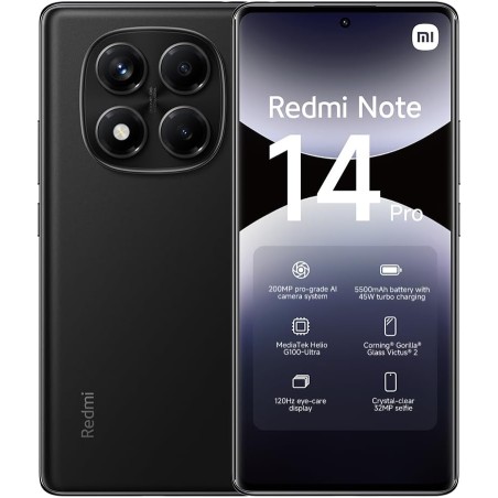 Xiaomi smartphone rougemi note 14 pro,8+256gb,noir,caméra ia prograde 200mp,batterie 5500mah,appareil photo selfie 32mp,fonction