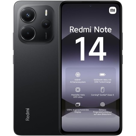 Xiaomi smartphone rougemi note 14,8+256gb,noir,système de caméra ia 108mp,batterie 5500mah,écran de soins oculiares 120hz,foncti