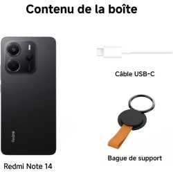 Xiaomi smartphone rougemi note 14,8+256gb,noir,système de caméra ia 108mp,batterie 5500mah,écran de soins oculiares 120hz,foncti