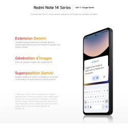 Xiaomi smartphone rougemi note 14,8+256gb,noir,système de caméra ia 108mp,batterie 5500mah,écran de soins oculiares 120hz,foncti