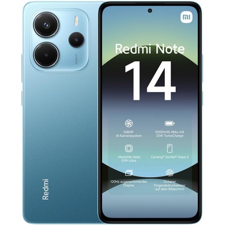 Xiaomi smartphone rougemi note 14,8+128gb,bleu,système de caméra ia 108mp,batterie 5500mah,écran de soins oculiares 120hz,foncti