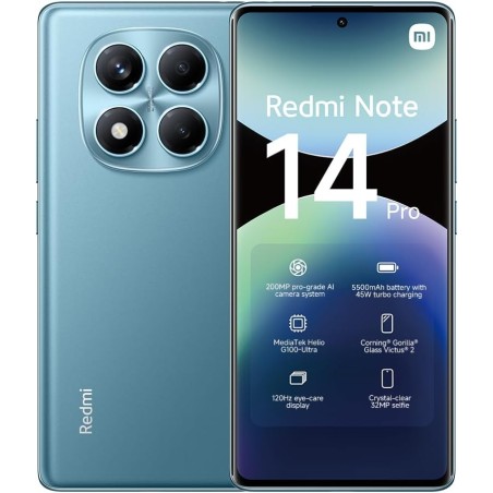Xiaomi smartphone rougemi note 14 pro,8+256gb,bleu,caméra ia prograde 200mp, batterie 5500mah, appareil photo selfie 32mp, fonct