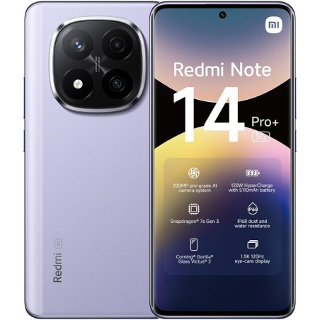 Smartphone xiaomi rougemi note 14 pro+ 5g, 8+256 gb, violet, appareil photo 200mp pro-grade ia, ip68, 120w hypercharge, fonction