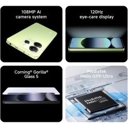 Xiaomi smartphone rougemi note 14,8+256gb,vert,système de caméra ia 108mp,batterie 5500mah,écran de soins oculiares 120hz,foncti