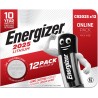 Energizer CR 2025 Pile Bouton (Lot de 12) - Piles Lithium 3V - pour clés électroniques, et Montres de Sport - Emballage sécurisé