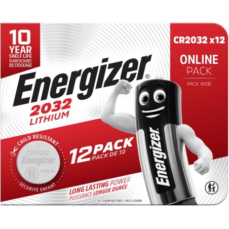 Energizer CR 2032 Pile Bouton (Lot de 12) - Piles Lithium 3V- pour L'Air Tag, Clés, appareils Maison, Sport et médicaux - Emball
