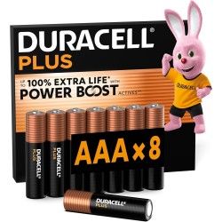 DURACELL Plus Piles AAA (Lot de 8) – Piles Alcalines 1,5 V–Durent Jusqu’à 100% Plus Longtemps grâce aux Actifs Power Boost–Fiabl