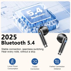 Ecouteurs bleutooth sans fil, écouteurs bleutooth 5.4 2025 écouteurs sans fil avec 4 enc réduction de bruit mic, ip7 étanches or
