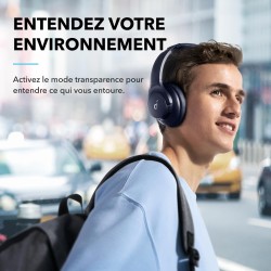 Soundcore q20i casque bluetooth sans fil rougeucteur de bruit hybride active by anker, casque over ear, jusqu'à 40 heures d'auto