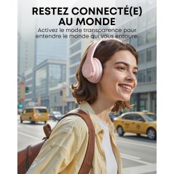 Soundcore q20i casque bluetooth sans fil rougeucteur de bruit hybride active by anker, casque over ear, jusqu'à 40 heures d'auto
