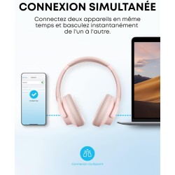 Soundcore q20i casque bluetooth sans fil rougeucteur de bruit hybride active by anker, casque over ear, jusqu'à 40 heures d'auto