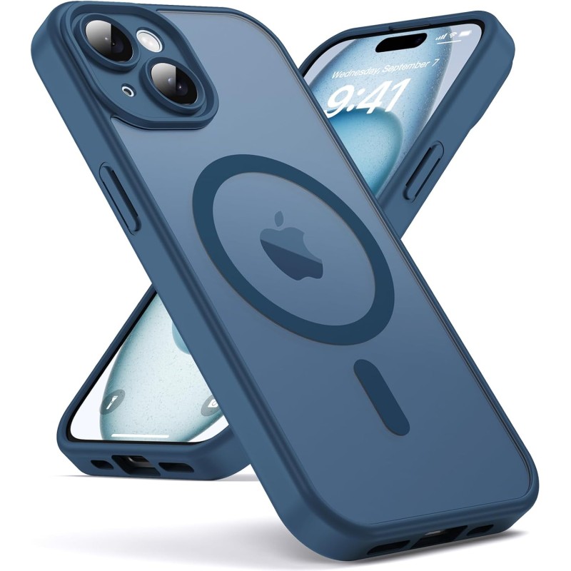 Oududianzi - Coque pour iPhone 15 Compatible avec MagSafe Magnétique, Housse de Arrière Translucide Givrée PC, TPU Silicone Bump