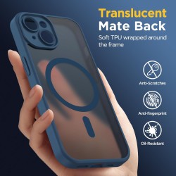 Oududianzi - Coque pour iPhone 15 Compatible avec MagSafe Magnétique, Housse de Arrière Translucide Givrée PC, TPU Silicone Bump