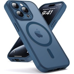 Oududianzi-Coque pour iPhone 15 Pro Compatible avec MagSafe Magnétique, Housse de Arrière Translucide Givrée PC, TPU Silicone Bu