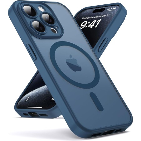 Oududianzi-Coque pour iPhone 15 Pro Compatible avec MagSafe Magnétique, Housse de Arrière Translucide Givrée PC, TPU Silicone Bu