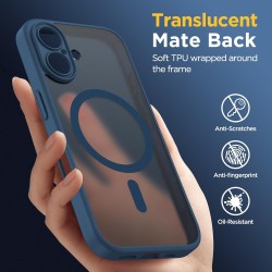 Oududianzi - Coque pour iPhone 16 Compatible avec MagSafe Magnétique, Housse de Arrière Translucide Givrée PC, TPU Silicone Bump