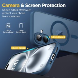 Oududianzi - Coque pour iPhone 16 Compatible avec MagSafe Magnétique, Housse de Arrière Translucide Givrée PC, TPU Silicone Bump