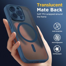 Oududianzi-Coque pour iPhone 16 Pro Compatible avec MagSafe Magnétique, Housse de Arrière Translucide Givrée PC, TPU Silicone Bu