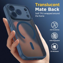 Oududianzi-Coque pour iPhone 17 Pro Compatible avec MagSafe Magnétique, Housse de Arrière Translucide Givrée PC, TPU Silicone Bu