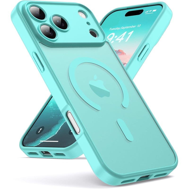 Oududianzi-Coque pour iPhone 17 Pro Max Compatible avec MagSafe Magnétique, Housse de Arrière Translucide Givrée PC, TPU Silicon