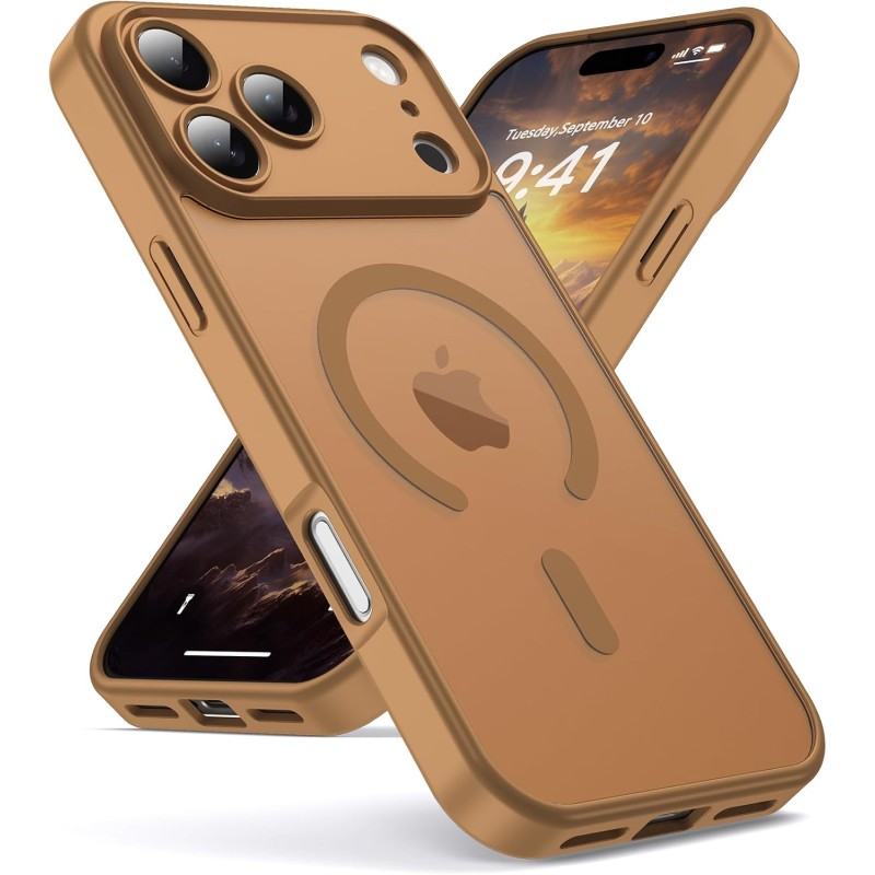 Oududianzi-coque pour iphone 17 pro max compatible avec magsafe magnétique, housse de arrière translucide givrée pc, tpu silicon