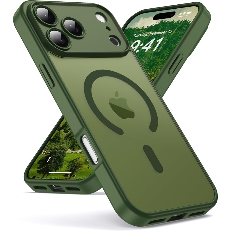 Oududianzi-coque pour iphone 17 pro max compatible avec magsafe magnétique, housse de arrière translucide givrée pc, tpu silicon