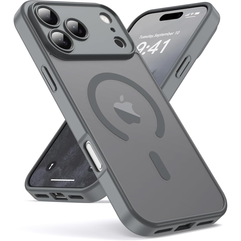 Oududianzi-coque pour iphone 17 pro max compatible avec magsafe magnétique, housse de arrière translucide givrée pc, tpu silicon