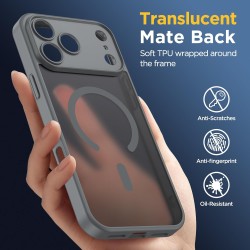 Oududianzi-coque pour iphone 17 pro max compatible avec magsafe magnétique, housse de arrière translucide givrée pc, tpu silicon