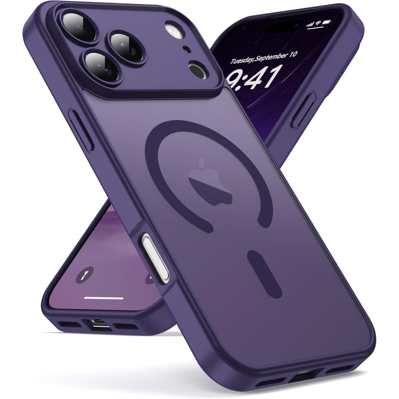 Oududianzi-Coque pour iPhone 17 Pro Max Compatible avec MagSafe Magnétique, Housse de Arrière Translucide Givrée PC, TPU Silicon