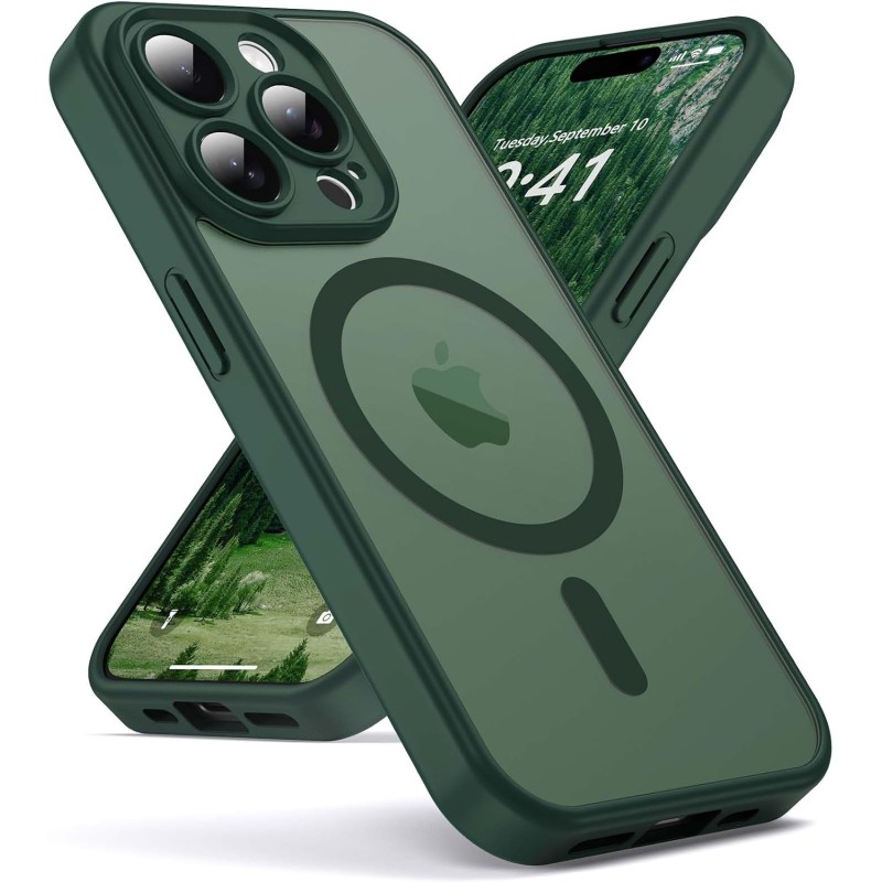 Oududianzi-coque pour iphone 15 pro max compatible avec magsafe magnétique, housse de arrière translucide givrée pc, tpu silicon