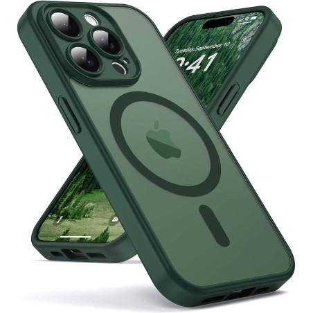 Oududianzi-coque pour iphone 15 pro max compatible avec magsafe magnétique, housse de arrière translucide givrée pc, tpu silicon