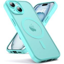 Oududianzi - Coque pour iPhone 15 Compatible avec MagSafe Magnétique, Housse de Arrière Translucide Givrée PC, TPU Silicone Bump