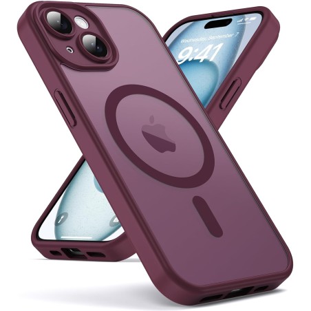 Oududianzi - Coque pour iPhone 15 Compatible avec MagSafe Magnétique, Housse de Arrière Translucide Givrée PC, TPU Silicone Bump
