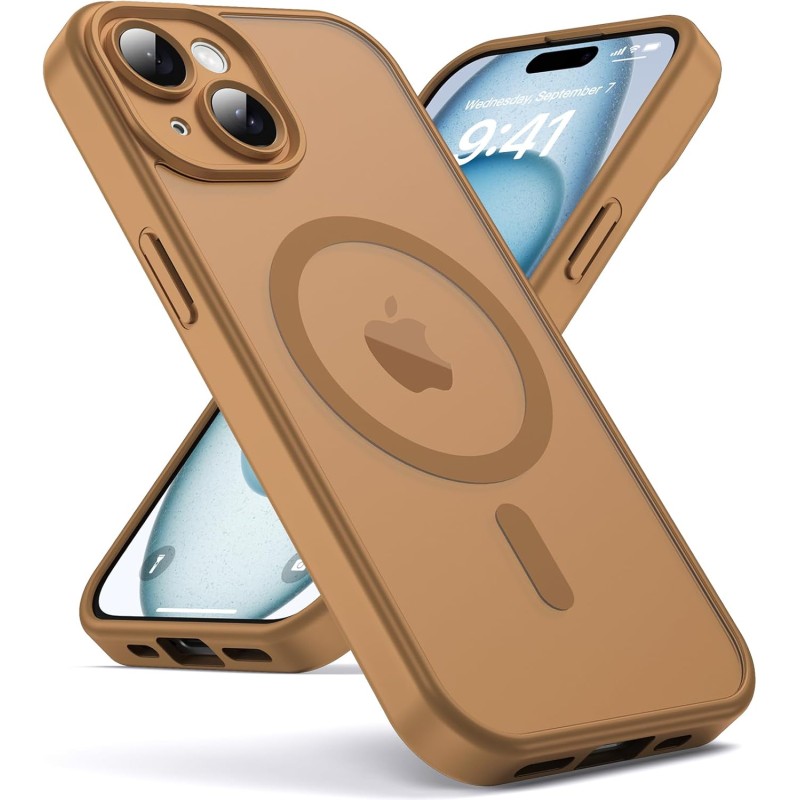Oududianzi - coque pour iphone 15 compatible avec magsafe magnétique, housse de arrière translucide givrée pc, tpu silicone bump