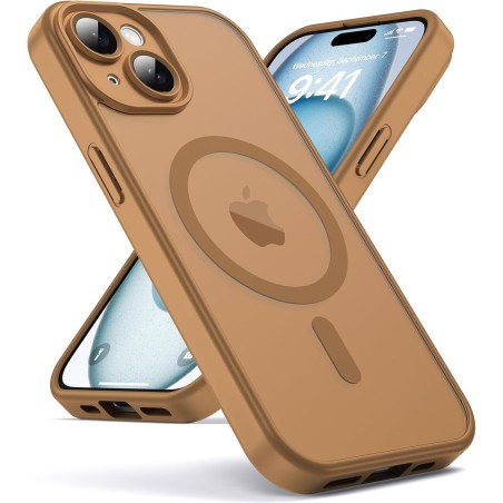 Oududianzi - coque pour iphone 15 compatible avec magsafe magnétique, housse de arrière translucide givrée pc, tpu silicone bump