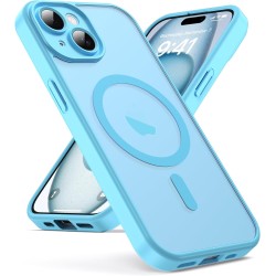 Oududianzi - coque pour iphone 15 compatible avec magsafe magnétique, housse de arrière translucide givrée pc, tpu silicone bump