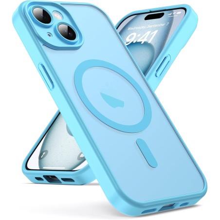 Oududianzi - coque pour iphone 15 compatible avec magsafe magnétique, housse de arrière translucide givrée pc, tpu silicone bump